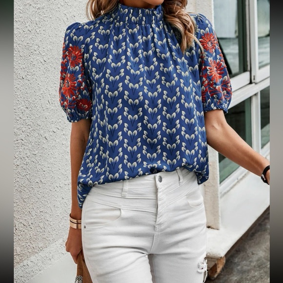 Boho floral embroidered puff sleeve blouse - Picture 4 of 5